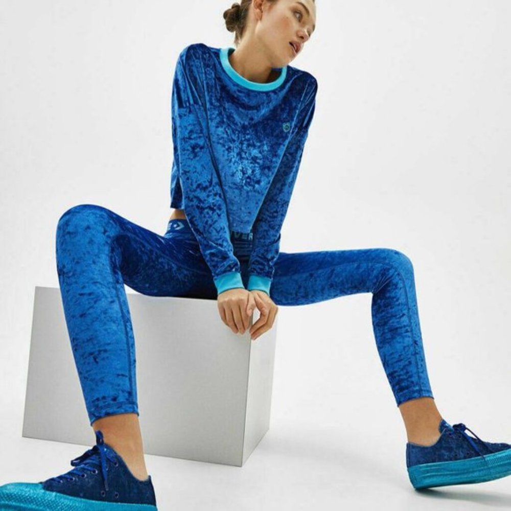 Crushed Velvet Leggings by Converse, XS, Athletic Blue
